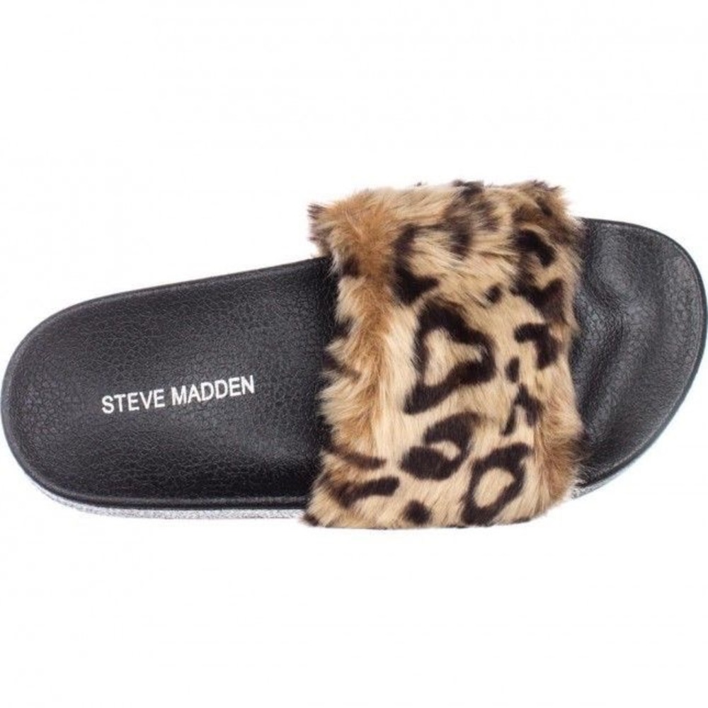 Steve Madden Faux Cheetah print fuzzy  Slides